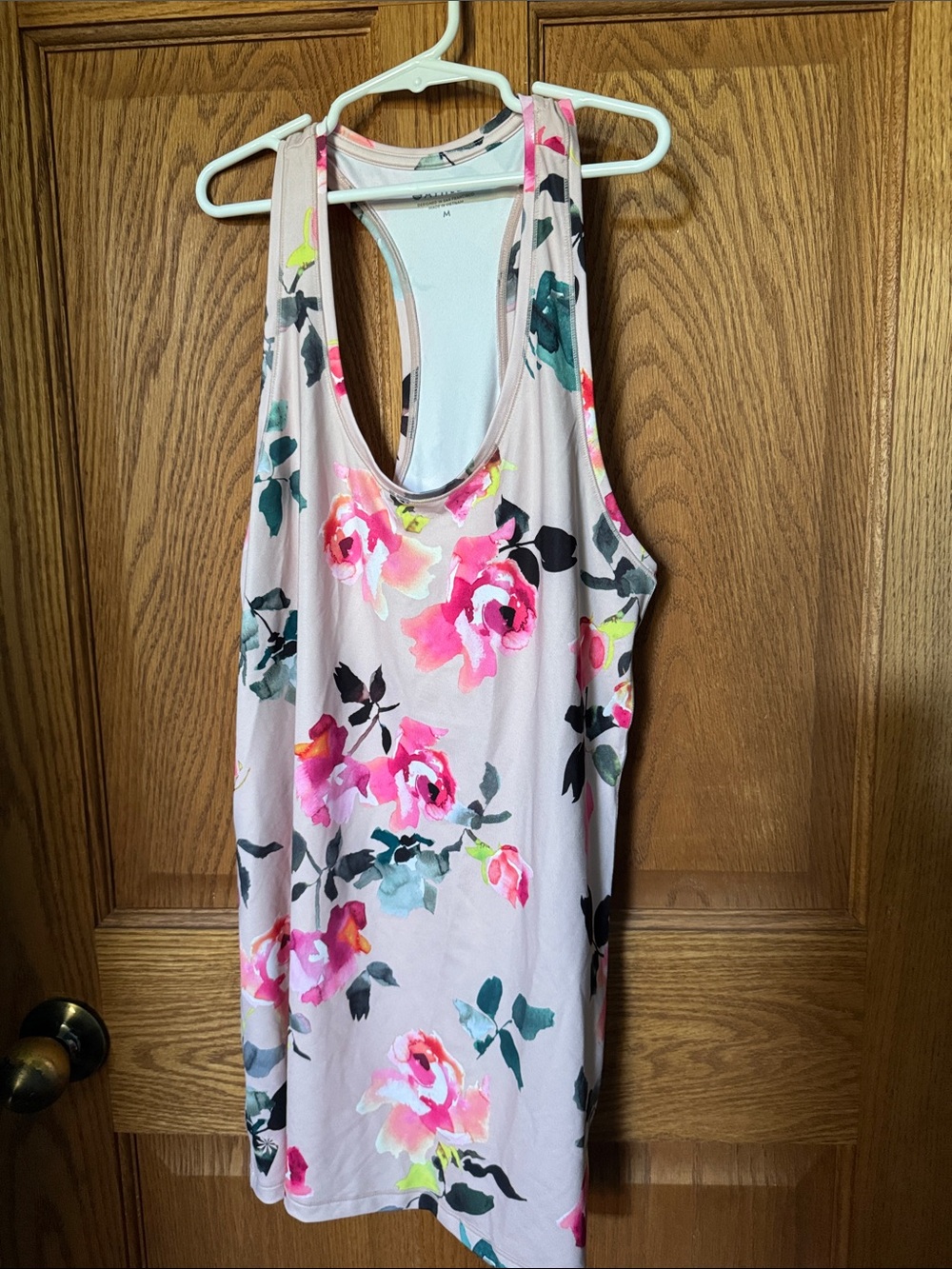 Athleta Pink Floral Racerback Tank Top with Multicolor Blooms